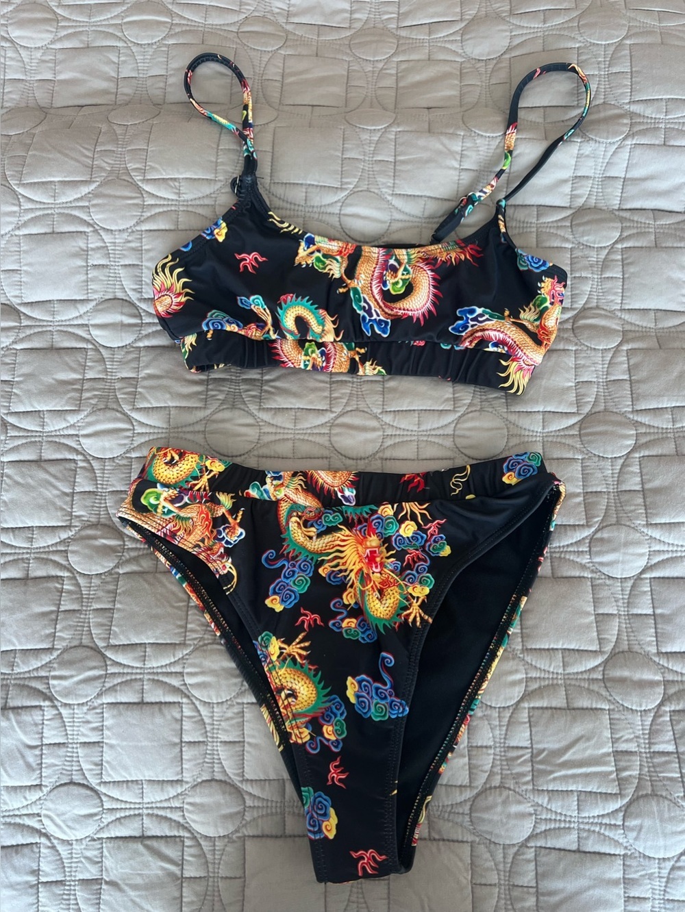 Black Dragon Print Bikini Swim Set